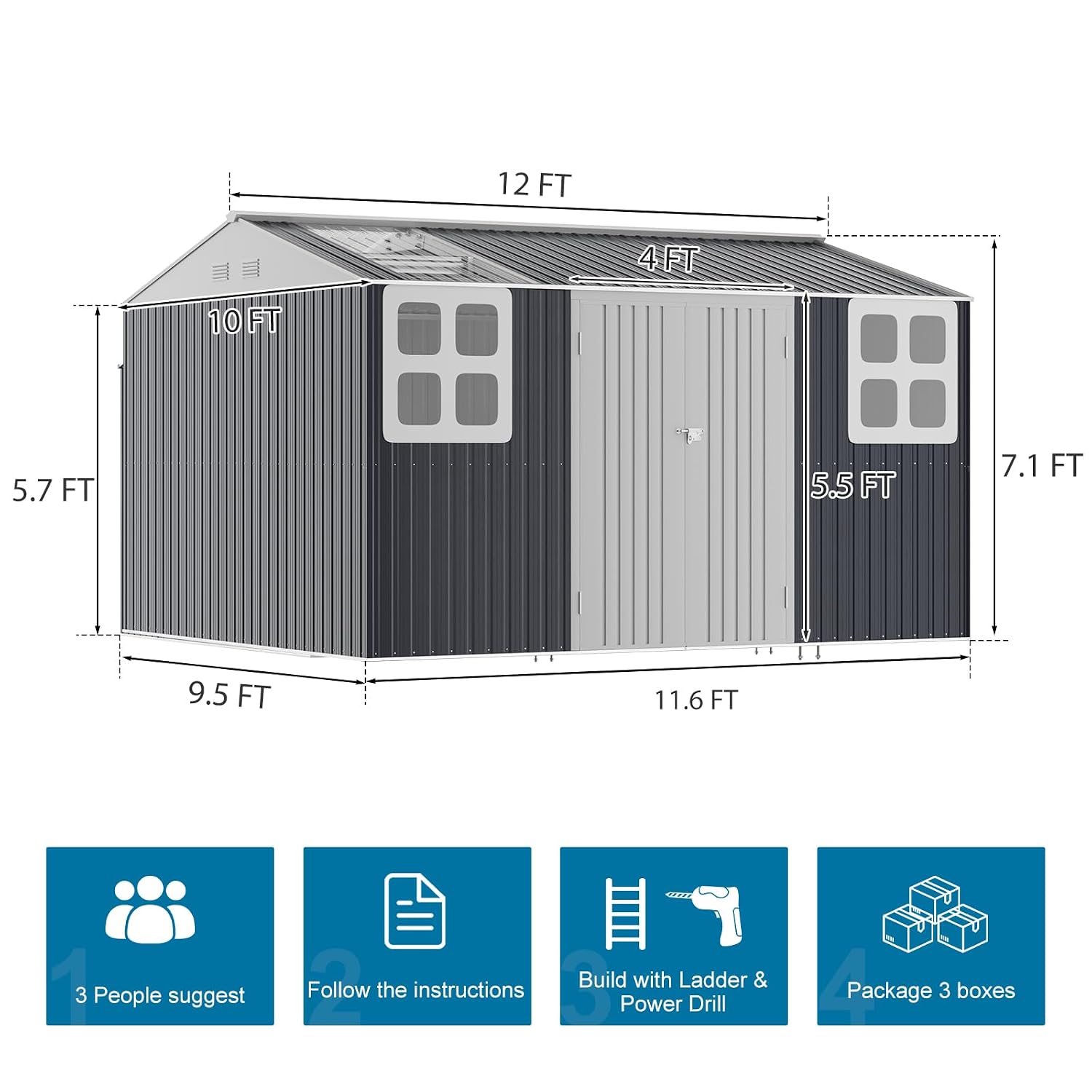 12x10 FT Metal Storage Shed wi - đánh giá và giá Gardening Tools Heavy Duty